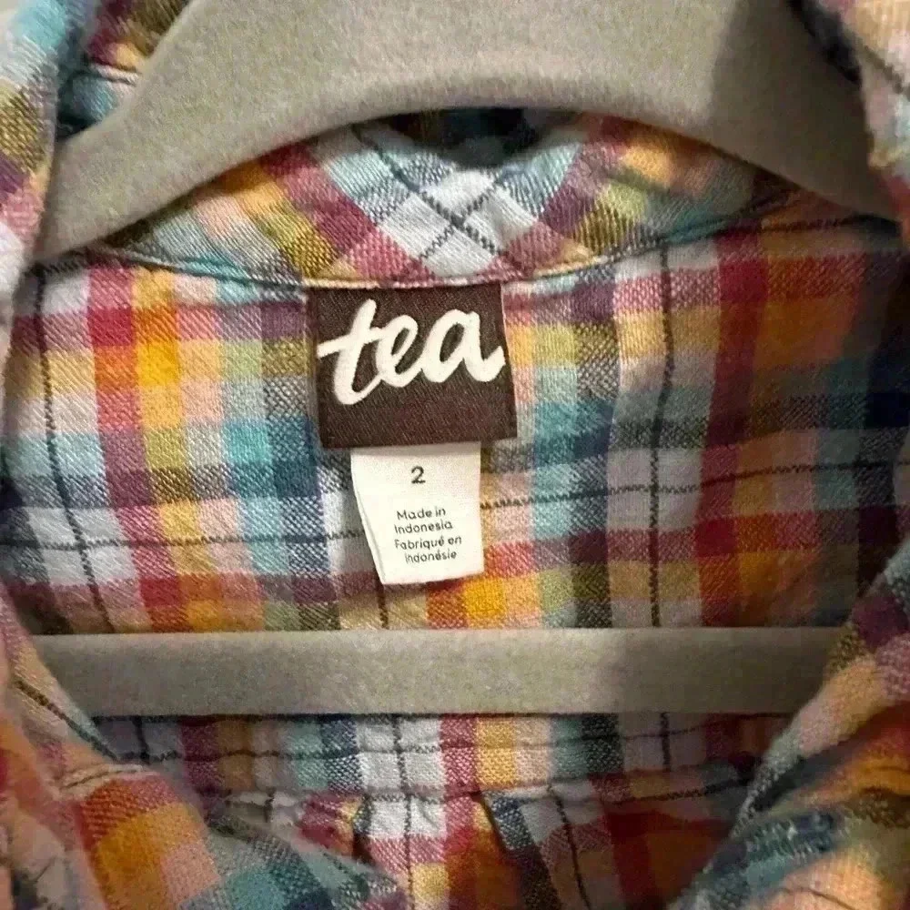 Tea Collection multi color plaid button down shirt size 2